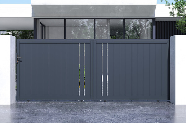 CASANOOV - Casanoov Portail coulissant 4 m GIONA H.160  cm alu gris + Portillon 1M CIMONE H.160  cm alu - large