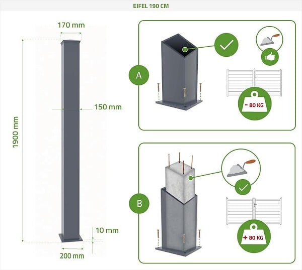 CASANOOV - Casanoov Portail coulissant 4 m SUNNY H.160  cm + 2 poteaux H.190  cm aluminium gris - large