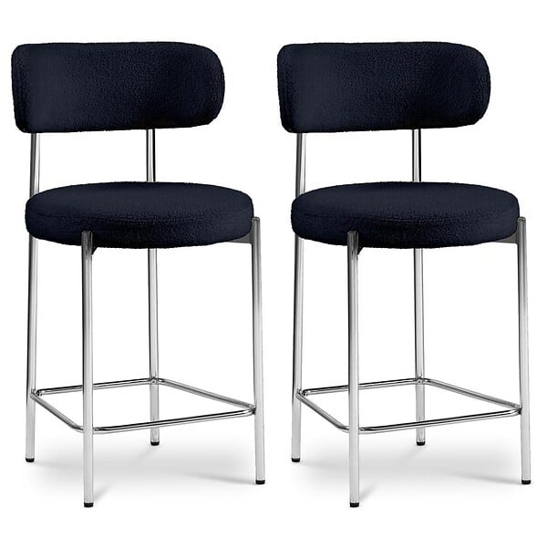 SICAAN - Sicaan Lot de 2 tabourets de bar bouclettes style contemporain NOVA bleu nuit - large