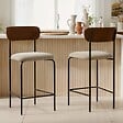 SICAAN - Sicaan Lot de 2 tabourets de bar scandinaves OLIVIA velours côtelé beige - vignette