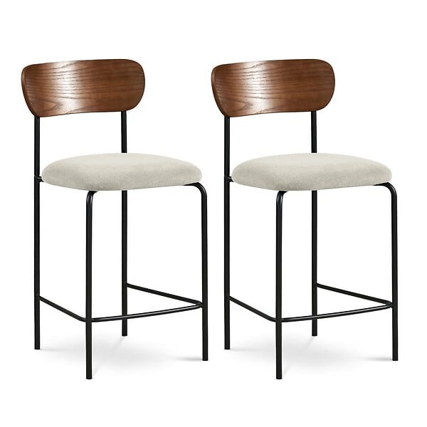 SICAAN - Sicaan Lot de 2 tabourets de bar scandinaves OLIVIA velours côtelé beige - large