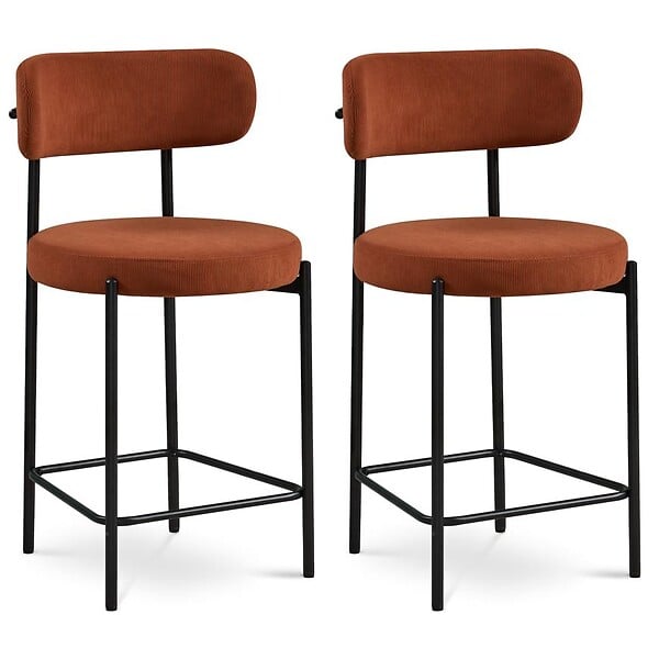 SICAAN - Sicaan Lot de 2 tabourets de bar modernes IRIS velours côtelé terracotta 65 cm - large