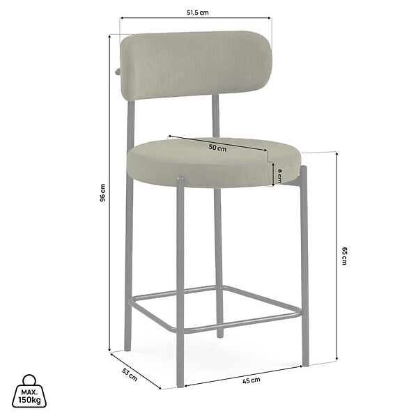SICAAN - Sicaan Lot de 2 tabourets de bar modernes IRIS velours côtelé kaki 65 cm - large