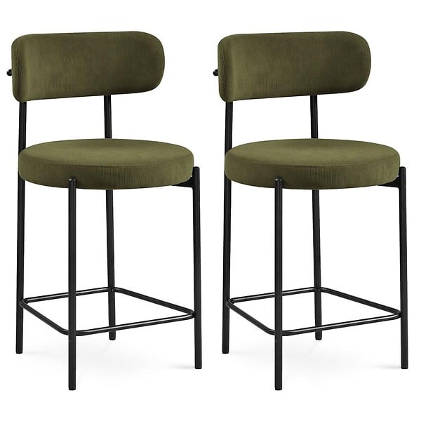 SICAAN - Sicaan Lot de 2 tabourets de bar modernes IRIS velours côtelé kaki 65 cm - large