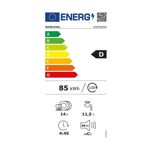WHIRLPOOL - Lave-vaisselle 60cm 14couverts 46db Intégrable Avec Bandeau - WB3PFD636X - large