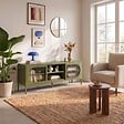 SICAAN - Sicaan Meuble TV Industriel en métal Vert Olive 160 cm 2 Portes en Verre cannelé - Come - vignette