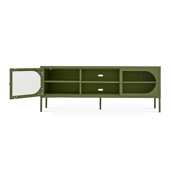 SICAAN - Sicaan Meuble TV Industriel en métal Vert Olive 160 cm 2 Portes en Verre cannelé - Come - large