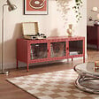 SICAAN - Sicaan Meuble TV Industriel en métal 130 cm 3 Portes, Terracotta et Verre trempé Ezra - vignette