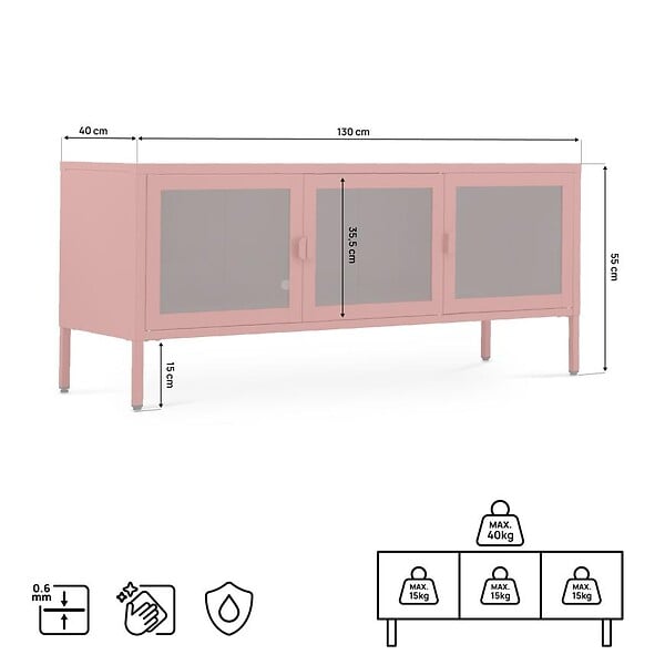 SICAAN - Sicaan Meuble TV Industriel en métal 130 cm 3 Portes, Terracotta et Verre trempé Ezra - large