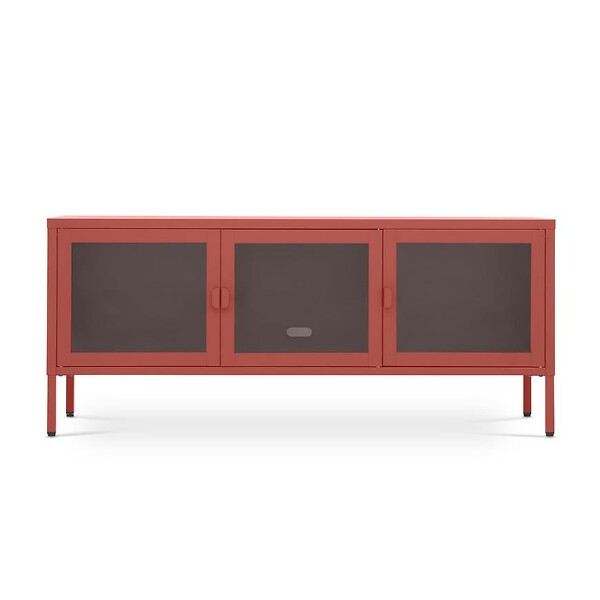 SICAAN - Sicaan Meuble TV Industriel en métal 130 cm 3 Portes, Terracotta et Verre trempé Ezra - large