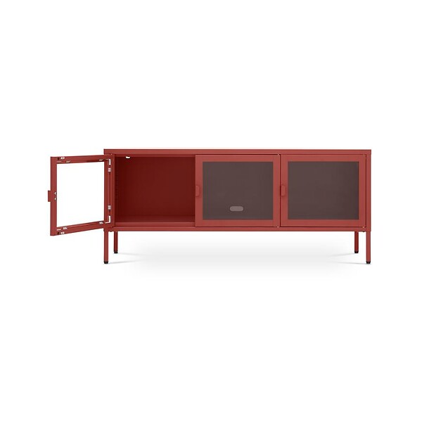 SICAAN - Sicaan Meuble TV Industriel en métal 130 cm 3 Portes, Terracotta et Verre trempé Ezra - large
