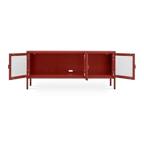 SICAAN - Sicaan Meuble TV Industriel en métal 130 cm 3 Portes, Terracotta et Verre trempé Ezra - large