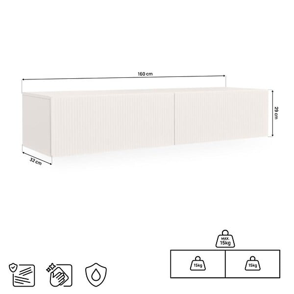 SICAAN - Sicaan Meuble TV suspendu 160cm beige à tasseaux - LEYA - large