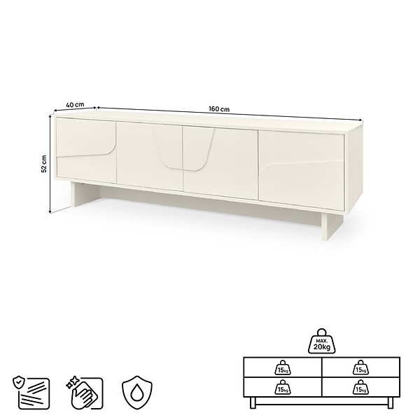 SICAAN - Sicaan Meuble TV beige 160cm - 4 portes - finition mélaminée - FLORA - large