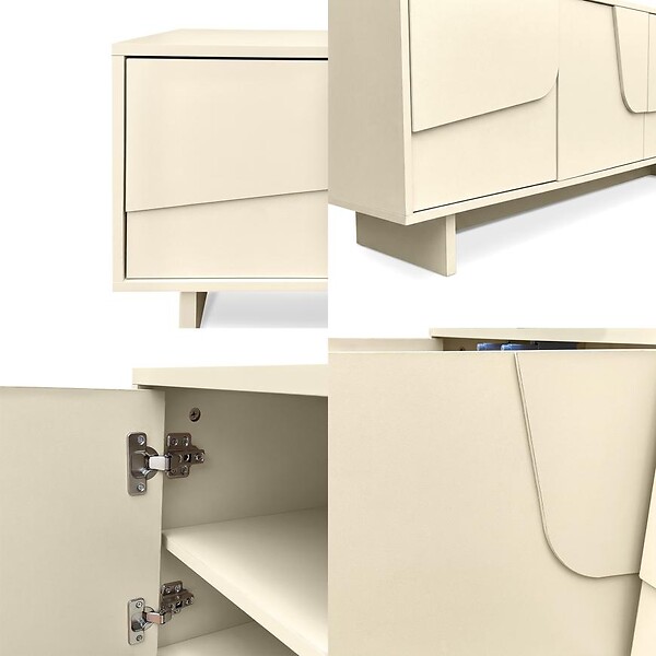 SICAAN - Sicaan Meuble TV beige 160cm - 4 portes - finition mélaminée - FLORA - large