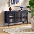 SICAAN - Sicaan Meuble TV Industriel en métal Bleu Nuit 105 cm 3 Portes en Verre trempé - Caleb - vignette