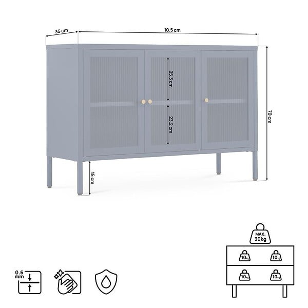 SICAAN - Sicaan Meuble TV Industriel en métal Bleu Nuit 105 cm 3 Portes en Verre trempé - Caleb - large