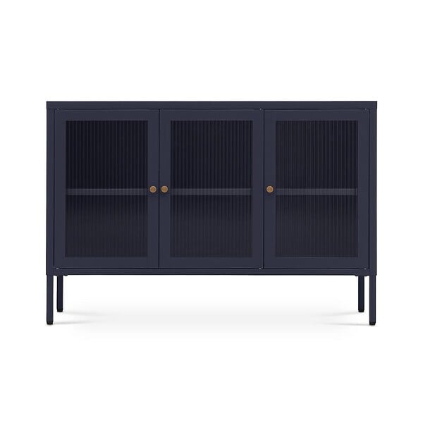 SICAAN - Sicaan Meuble TV Industriel en métal Bleu Nuit 105 cm 3 Portes en Verre trempé - Caleb - large