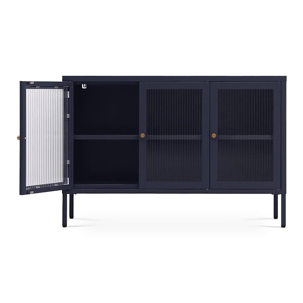 SICAAN - Sicaan Meuble TV Industriel en métal Bleu Nuit 105 cm 3 Portes en Verre trempé - Caleb - large