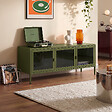 SICAAN - Sicaan Meuble TV Industriel en métal 130 cm 3 Portes, Vert Olive et Verre trempé Ezra - vignette