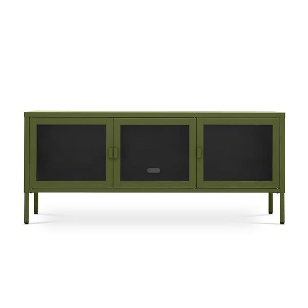 SICAAN - Sicaan Meuble TV Industriel en métal 130 cm 3 Portes, Vert Olive et Verre trempé Ezra - large