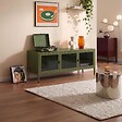 SICAAN - Sicaan Meuble TV Industriel en métal 130 cm 3 Portes, Vert Olive et Verre trempé Ezra - vignette