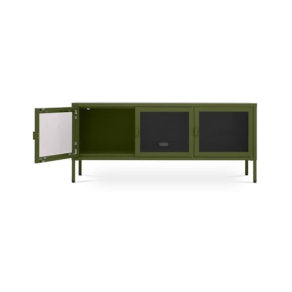 SICAAN - Sicaan Meuble TV Industriel en métal 130 cm 3 Portes, Vert Olive et Verre trempé Ezra - large
