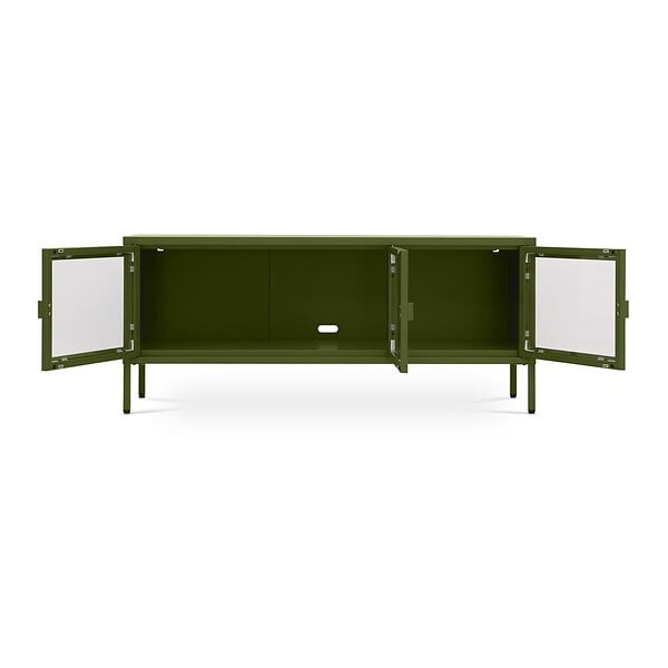 SICAAN - Sicaan Meuble TV Industriel en métal 130 cm 3 Portes, Vert Olive et Verre trempé Ezra - large