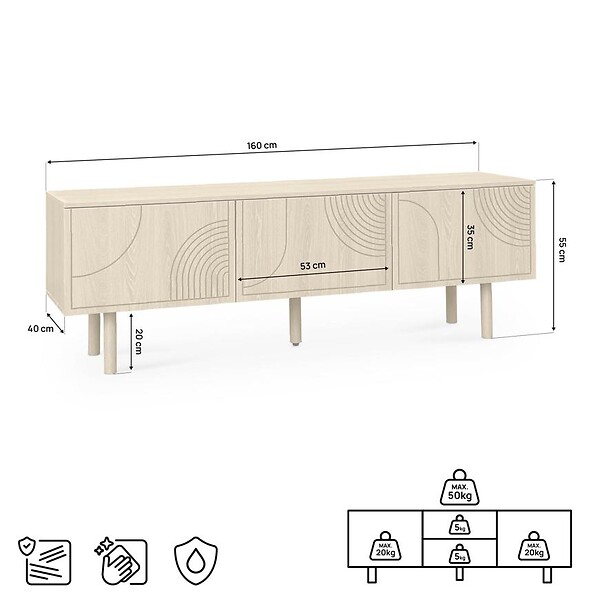 SICAAN - Sicaan Meuble TV scandinave 160  cm 3 portes finition chêne SASKIA - large