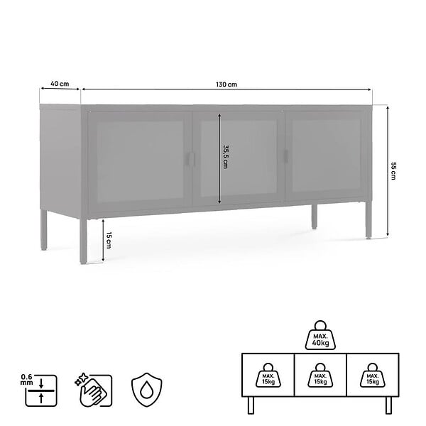 SICAAN - Sicaan Meuble TV industriel métal 130  cm 3 portes, noir et verre trempé EZRA - large
