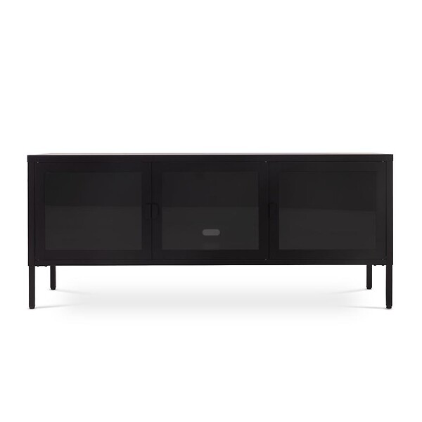 SICAAN - Sicaan Meuble TV industriel métal 130  cm 3 portes, noir et verre trempé EZRA - large