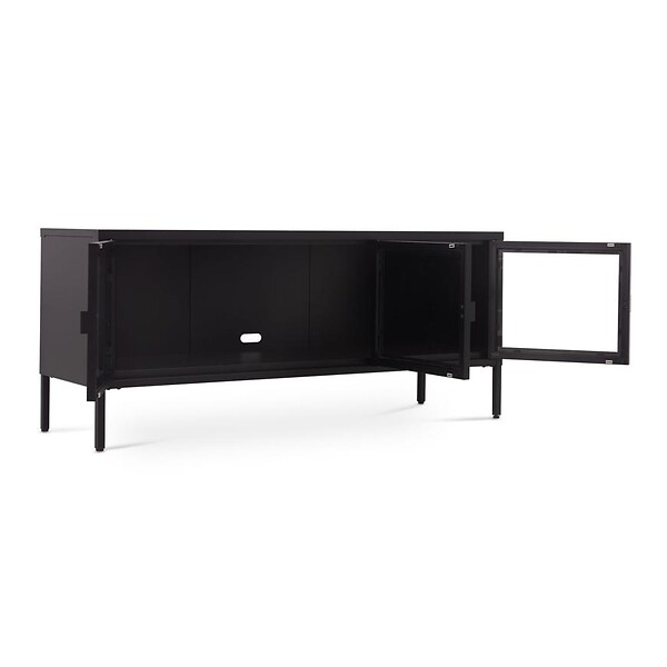 SICAAN - Sicaan Meuble TV industriel métal 130  cm 3 portes, noir et verre trempé EZRA - large