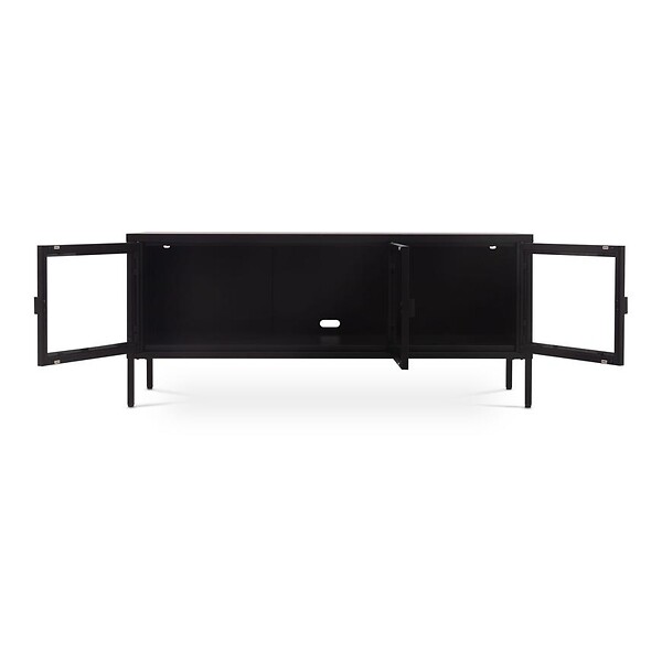 SICAAN - Sicaan Meuble TV industriel métal 130  cm 3 portes, noir et verre trempé EZRA - large