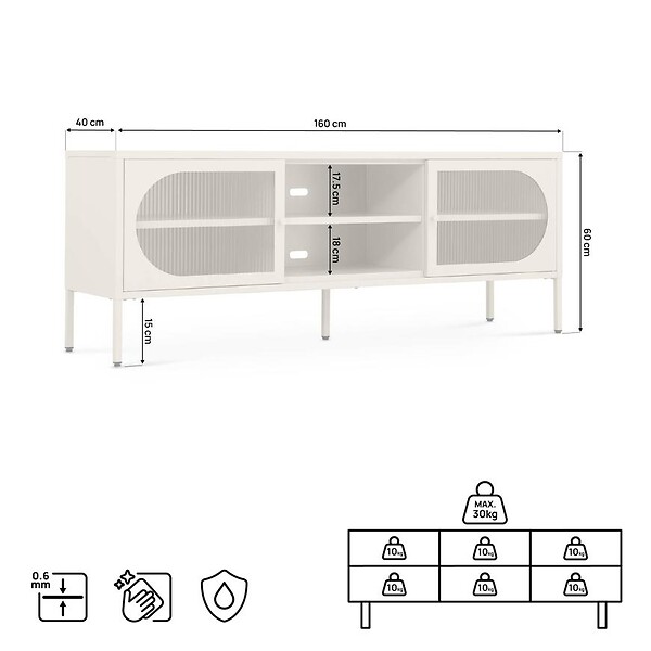 SICAAN - Sicaan Meuble TV Industriel en métal Beige 160 cm 2 Portes en Verre cannelé - Come - large