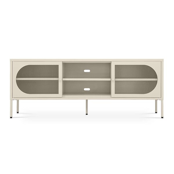 SICAAN - Sicaan Meuble TV Industriel en métal Beige 160 cm 2 Portes en Verre cannelé - Come - large