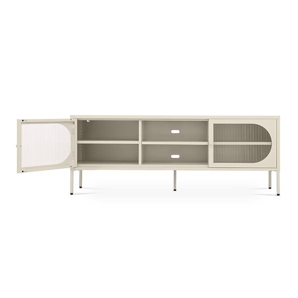 SICAAN - Sicaan Meuble TV Industriel en métal Beige 160 cm 2 Portes en Verre cannelé - Come - large