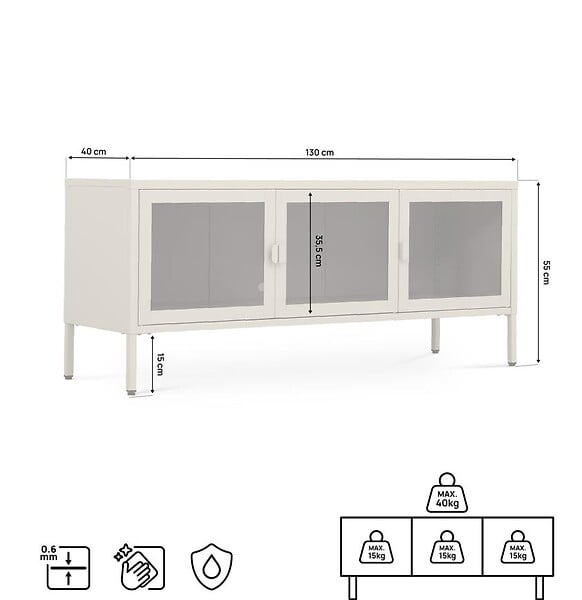SICAAN - Sicaan Meuble TV Industriel en métal 130 cm 3 Portes, Beige et Verre trempé Ezra - large
