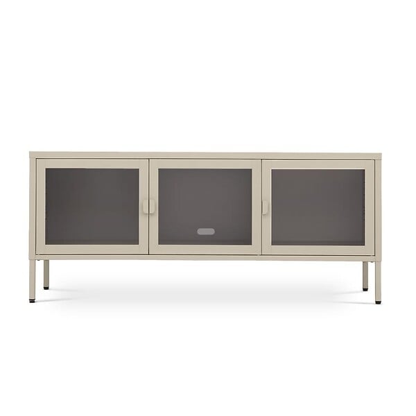 SICAAN - Sicaan Meuble TV Industriel en métal 130 cm 3 Portes, Beige et Verre trempé Ezra - large