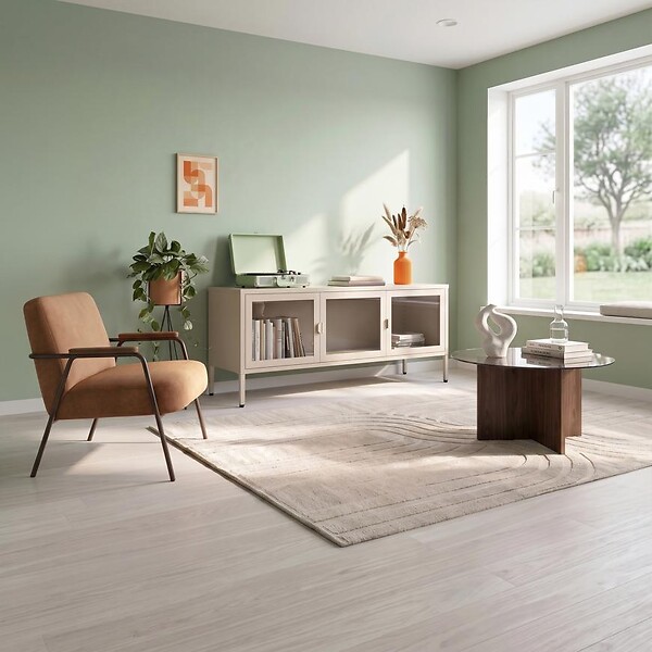 SICAAN - Sicaan Meuble TV Industriel en métal 130 cm 3 Portes, Beige et Verre trempé Ezra - large