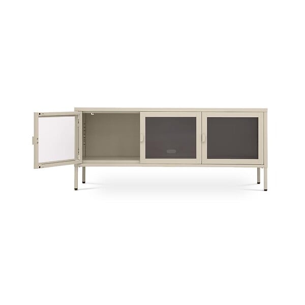 SICAAN - Sicaan Meuble TV Industriel en métal 130 cm 3 Portes, Beige et Verre trempé Ezra - large