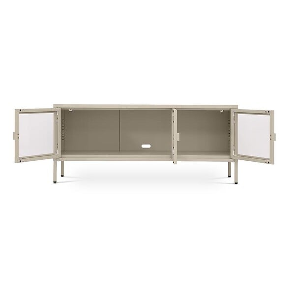 SICAAN - Sicaan Meuble TV Industriel en métal 130 cm 3 Portes, Beige et Verre trempé Ezra - large