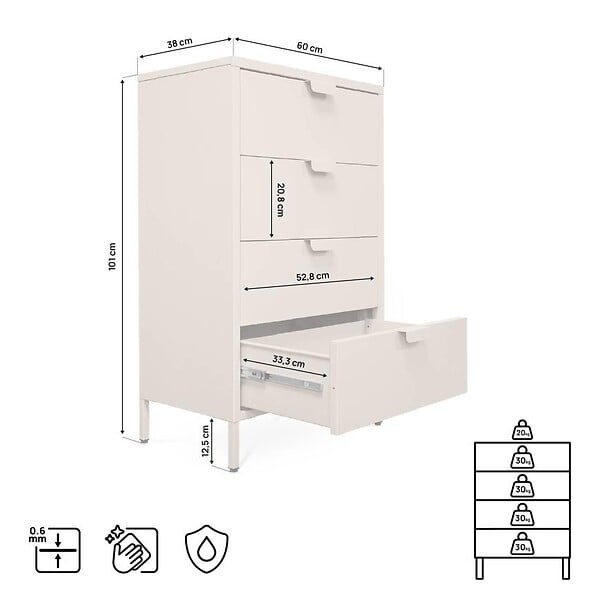 SICAAN - Sicaan Commode industrielle en métal L.60cm 4 tiroirs beige - THEA - large