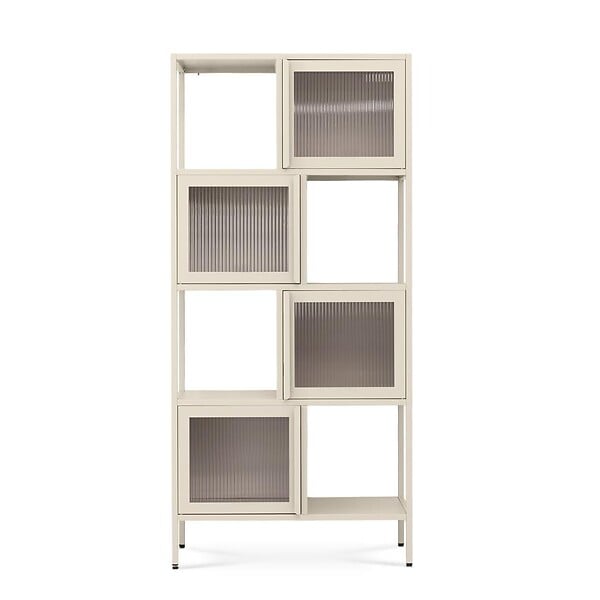 SICAAN - Sicaan Etagères Industrielle en métal H170 cm 4 Portes 4 niches Beige et Verre cannelé Kiara - large