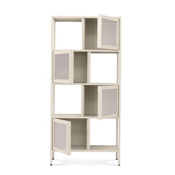 SICAAN - Sicaan Etagères Industrielle en métal H170 cm 4 Portes 4 niches Beige et Verre cannelé Kiara - large
