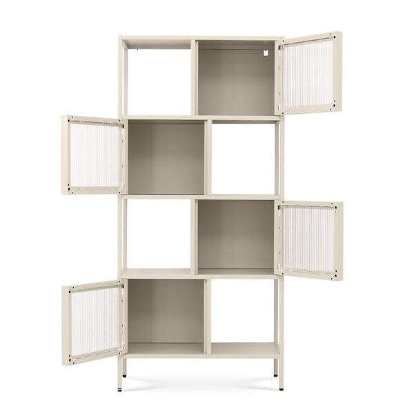 SICAAN - Sicaan Etagères Industrielle en métal H170 cm 4 Portes 4 niches Beige et Verre cannelé Kiara - large