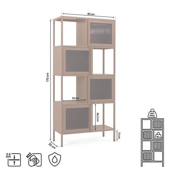 SICAAN - Sicaan Etagère industrielle H.170  cm 4 portes 4 niches marron et verre cannelé KIARA - large
