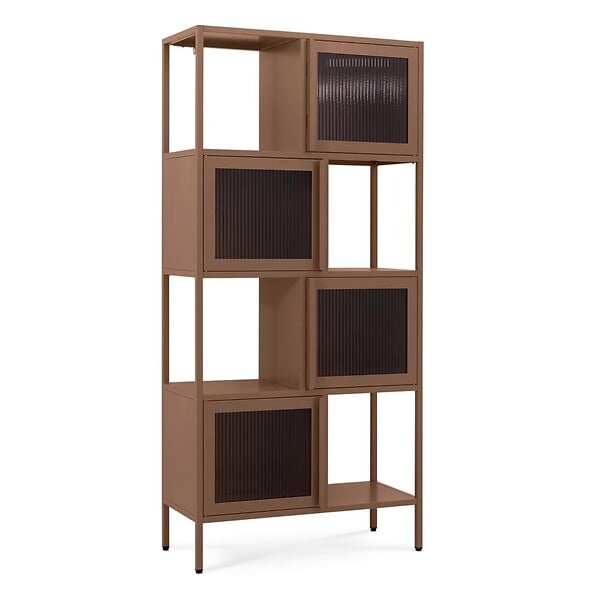 SICAAN - Sicaan Etagère industrielle H.170  cm 4 portes 4 niches marron et verre cannelé KIARA - large