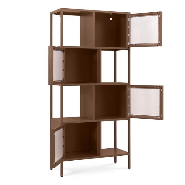 SICAAN - Sicaan Etagère industrielle H.170  cm 4 portes 4 niches marron et verre cannelé KIARA - large