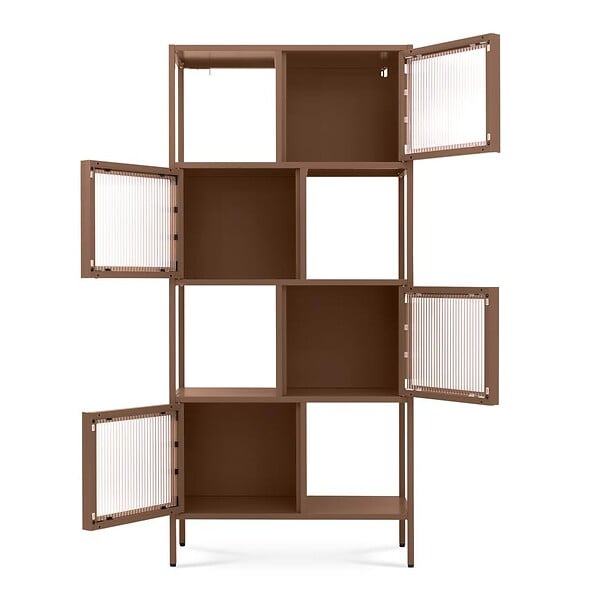SICAAN - Sicaan Etagère industrielle H.170  cm 4 portes 4 niches marron et verre cannelé KIARA - large