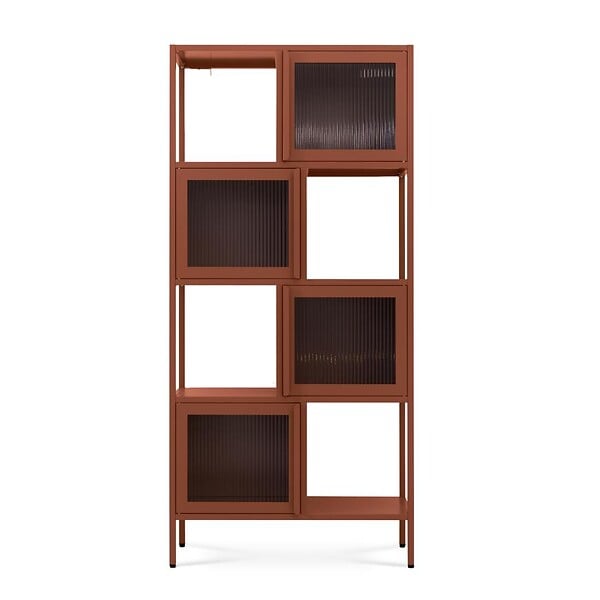 SICAAN - Sicaan Etagère métal H.170  cm 4 portes 4 niches terracotta et verre cannelé KIARA - large